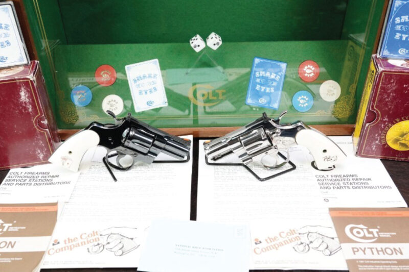 GunBroker Item #1053858921, Cased Set Colt Python Snake Eyes .357 Magnum Revolvers 91 of 500 NO CA was sold for $28,637.00 on 7/07/2024