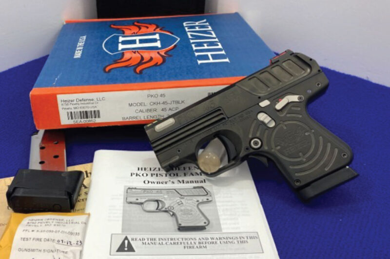 Products with the Most Bid count on GunBroker March 2025 - 2023 Heizer Defence PKO-45 .45acp Black 2.75"