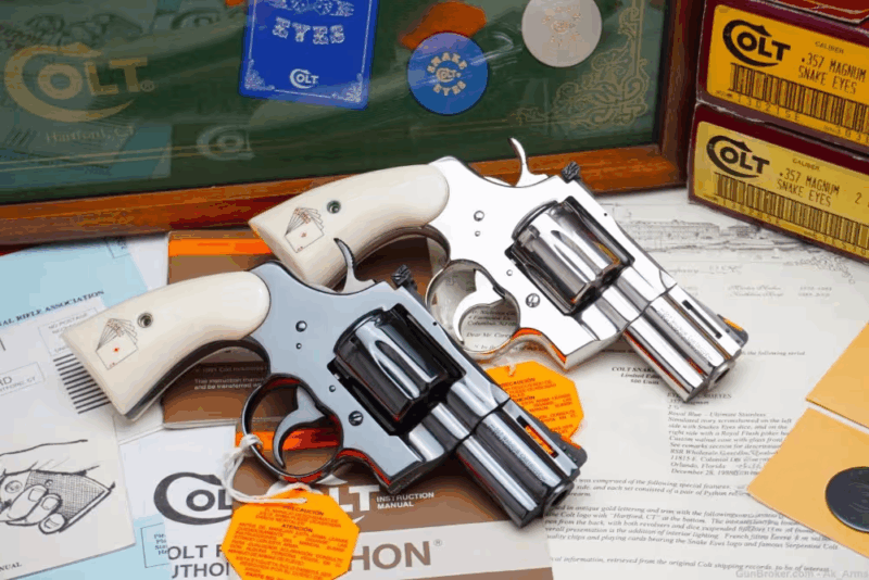 GunBroker Item #1101516213, Colt Python Snake Eyes Set .357 Mag #303 of 500 was sold for $27,802.00 on 05/4/2025